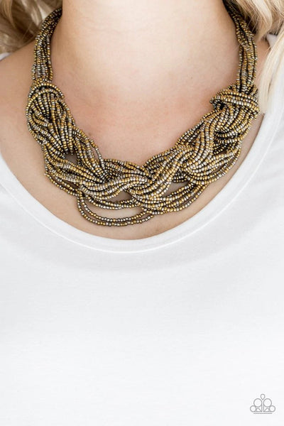 Paparazzi City Catwalk Seed Bead Brass Necklace