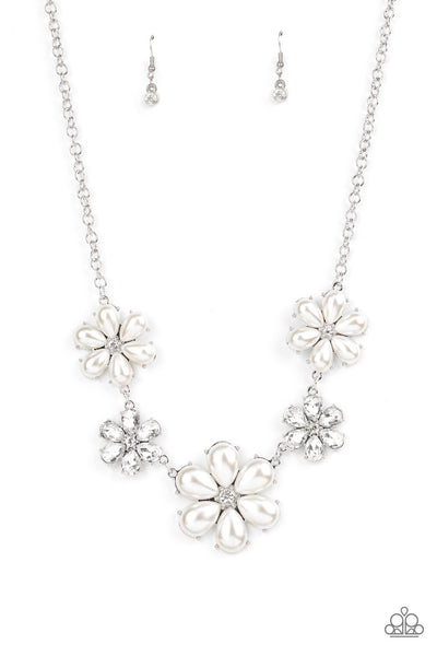 Paparazzi Fiercely Flowering White Pearl Necklace