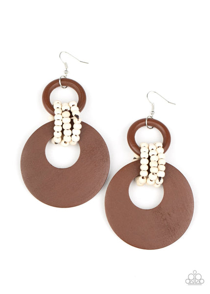 Paparazzi Beach Day Drama Brown Wooden Earrings