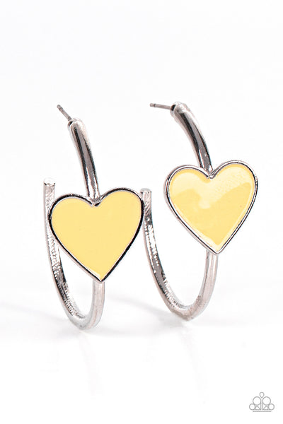 Paparazzi Kiss Up Yellow Heart Earrings