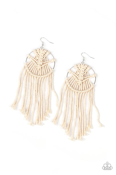 Paparazzi MACRAME, Myself, and I - White Earrings