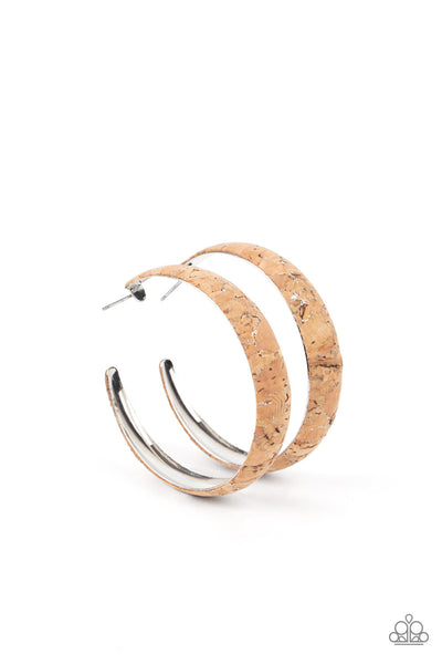 Paparazzi A CORK In The Road - Silver Cork Hoop Earrings