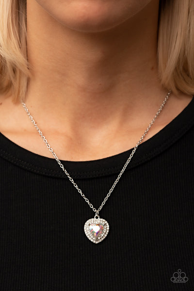 Paparazzi Taken with Twinkle - Multi Iridescent Heart Necklace