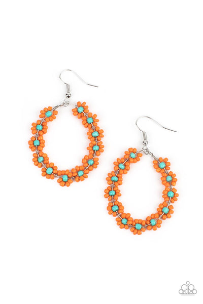 Paparazzi Festively Flower Child Orange Earrings