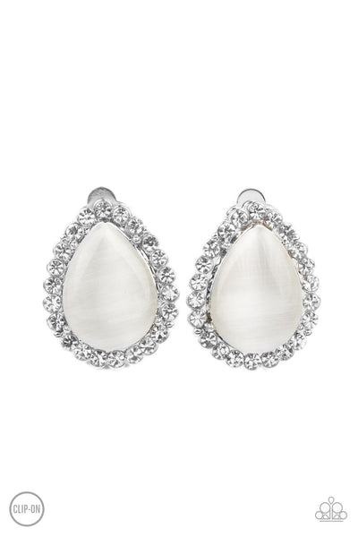 Paparazzi Downright Demure - White Clip on Earrings