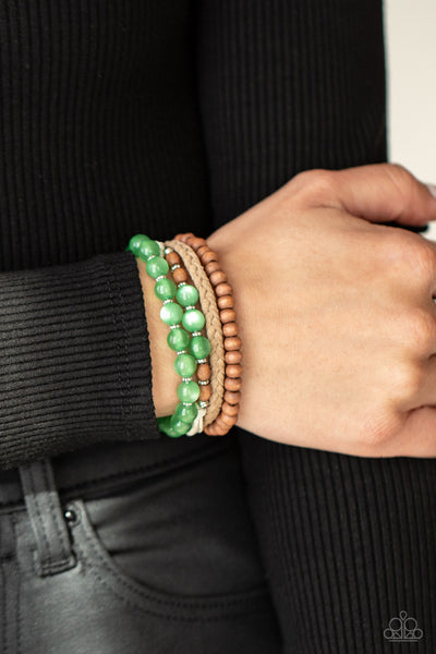 Paparazzi Down HOMESPUN - Green Bracelet
