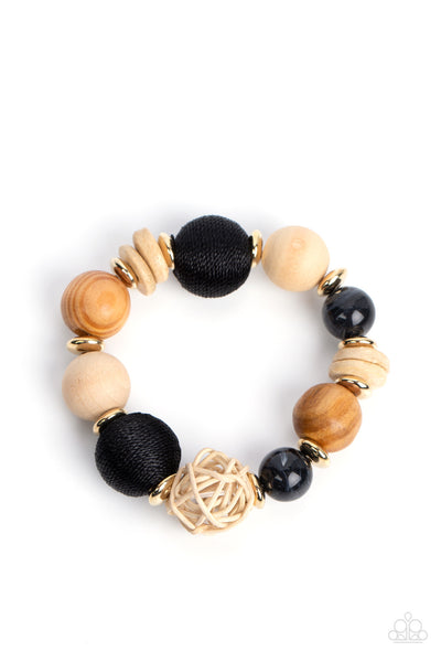 Paparazzi Happily Homespun - Black Wooden Bracelet
