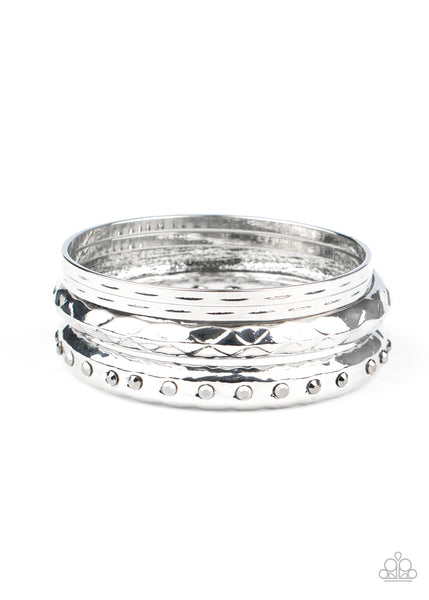 Paparazzi Revved Up Rhinestones - Silver Bangle Bracelet