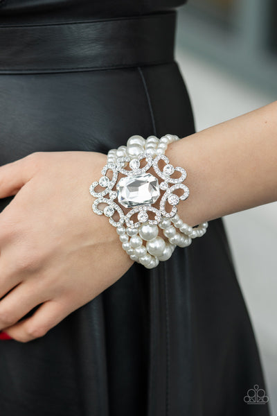 Paparazzi Rule The Room White Pearl Bracelet