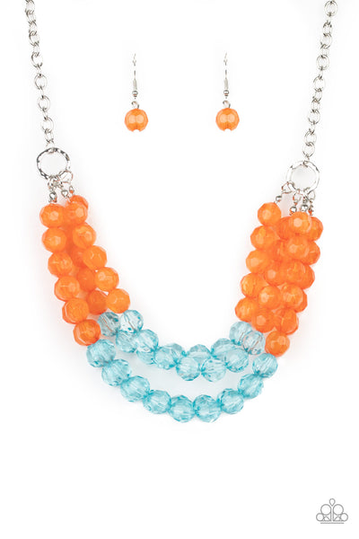 Paparazzi Summer Ice - Orange Necklace and PEARL Crush - Orange Earrings Set