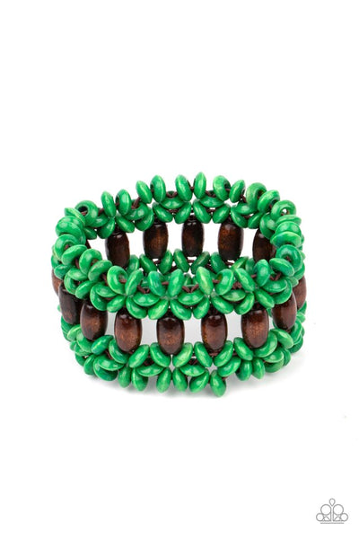 Paparazzi Bali Beach Retreat Green Wooden Bracelet