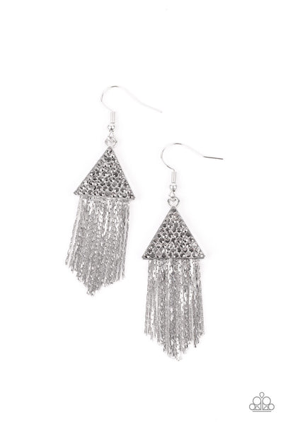 Paparazzi Pyramid SHEEN - Silver earrings