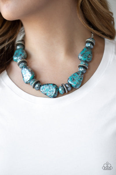 Paparazzi Prehistoric Fashionista Necklace and Stone Age Envy Bracelet Blue Set