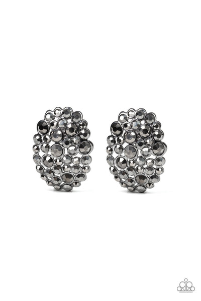 Paparazzi Daring Dazzle Hematite Rhinestone Black Clip on Earrings