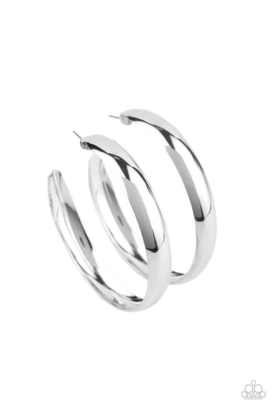 Paparazzi BEVEL In It - Silver Hoop Earrings