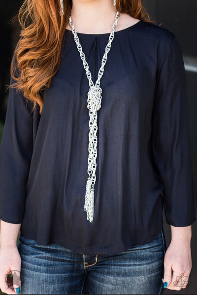 Paparazzi SCARFed for Attention - Blockbuster Silver Necklace