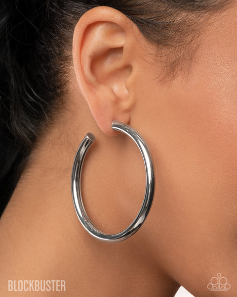 COMING SOON Paparazzi 
Curve Ball - Silver Hoop Earrings