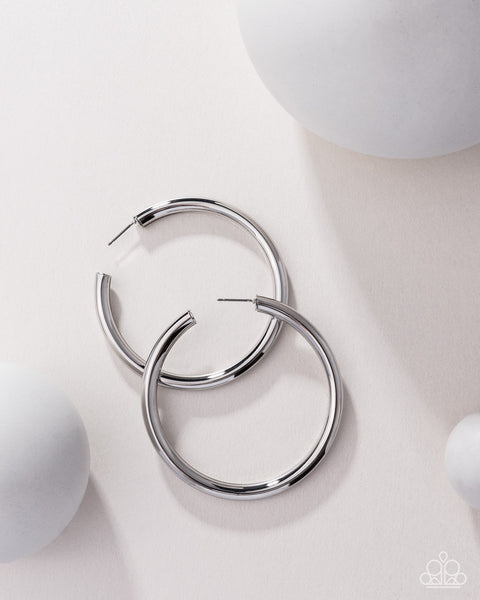 COMING SOON Paparazzi 
Curve Ball - Silver Hoop Earrings