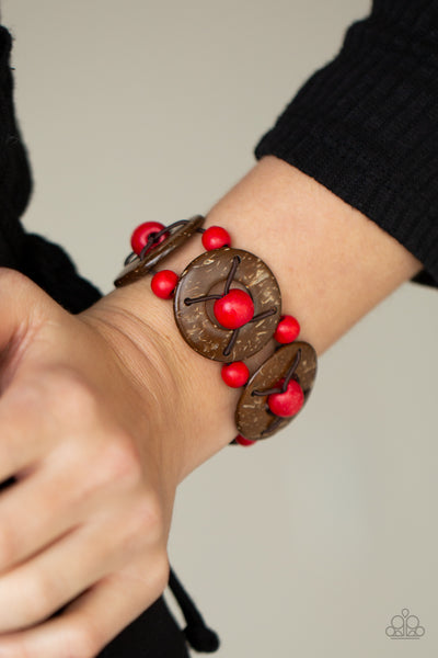 Paparazzi âIsland Adventure - Red Wooden Bracelet