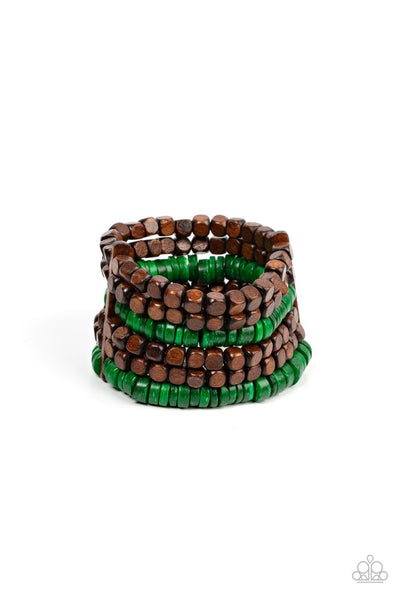 Paparazzi Fiji Fiesta - Green Wooden Bracelet