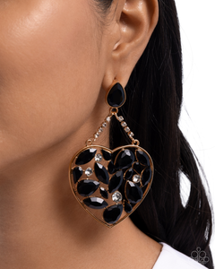 Paparazzi Glittery Gait - Black Heart Earrings