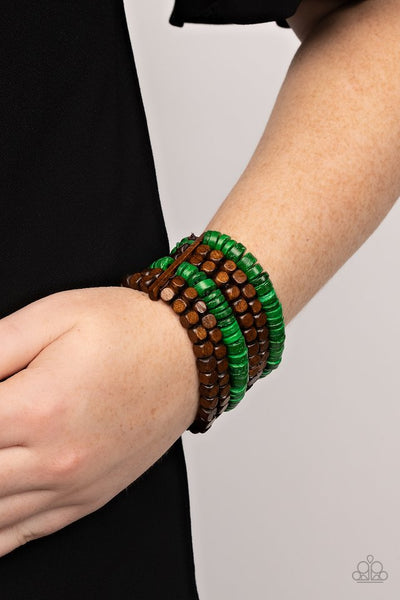 Paparazzi Fiji Fiesta - Green Wooden Bracelet