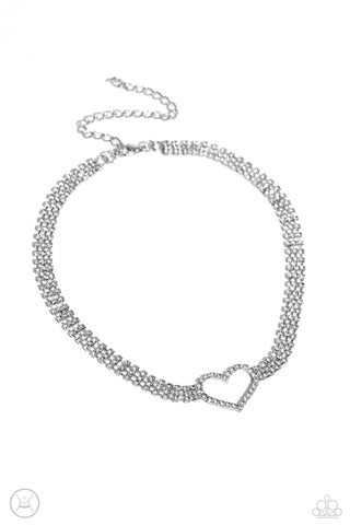 Paparazzi Rows of Romance - White Heart Choker Necklace