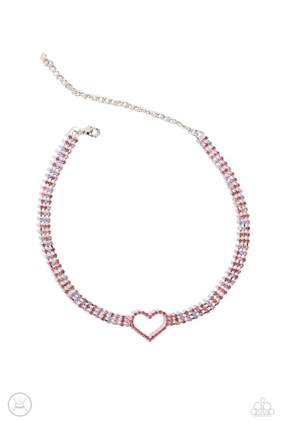 Rows of Romance Heart Pink Necklace