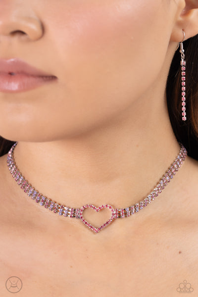 Rows of Romance Heart Pink Necklace