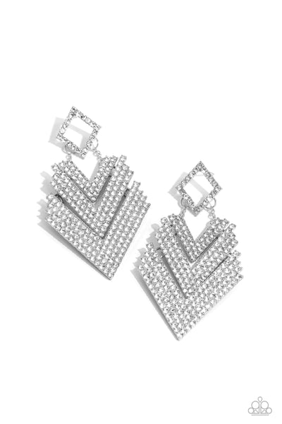 Paparazzi Cautious Caliber - White Earrings