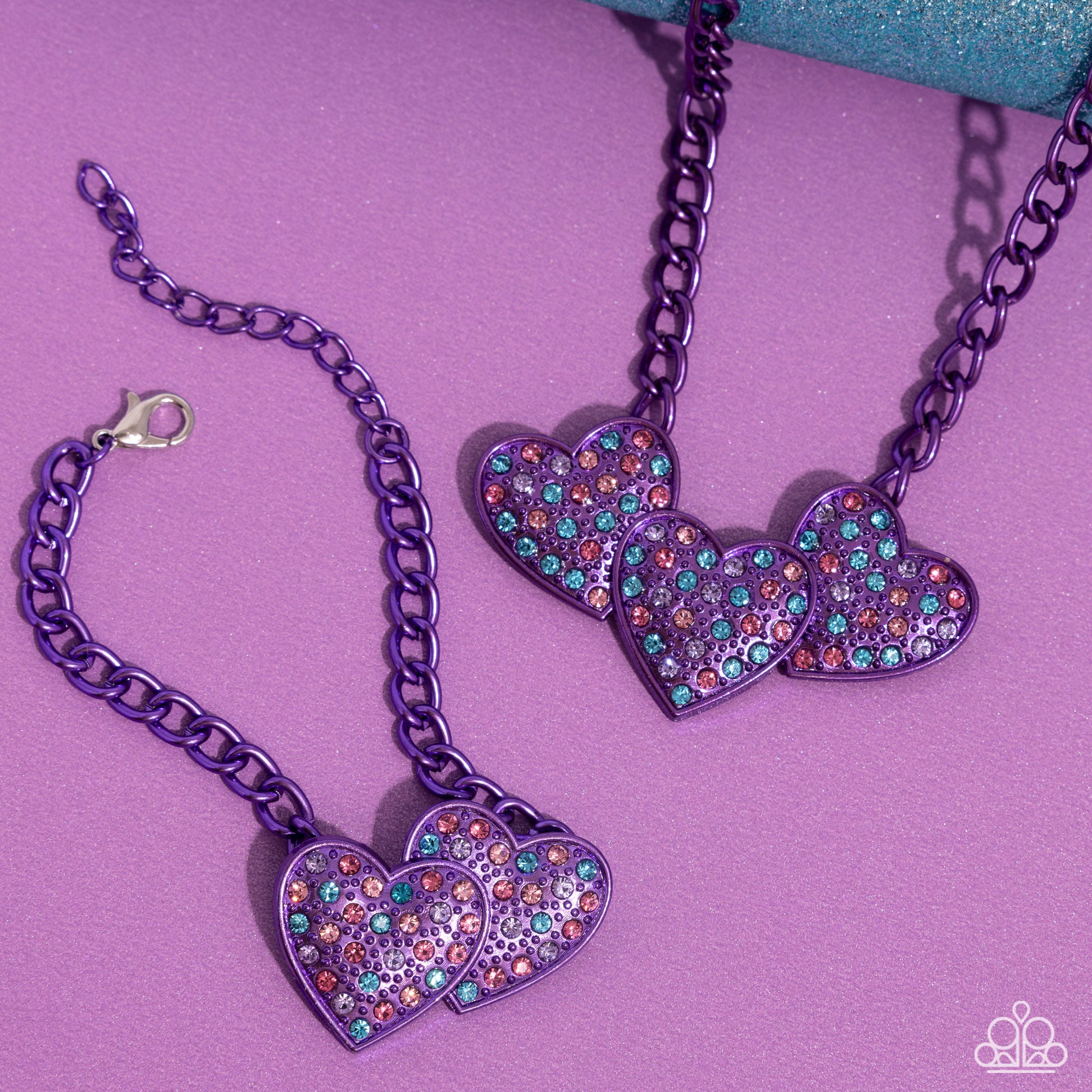 Paparazzi Low-Key Lovestruck Necklace and Lovestruck Lineup Bracelet - Purple Set