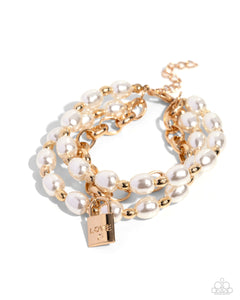 Paparazzi LOVE-Locked Legacy - Gold Pearl Bracelet