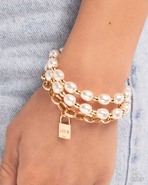 Paparazzi LOVE-Locked Legacy - Gold Pearl Bracelet