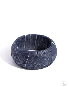 Paparazzi Denim Delight Bangle Bracelet Blue and Commercially Corporate Earrings Silver Set