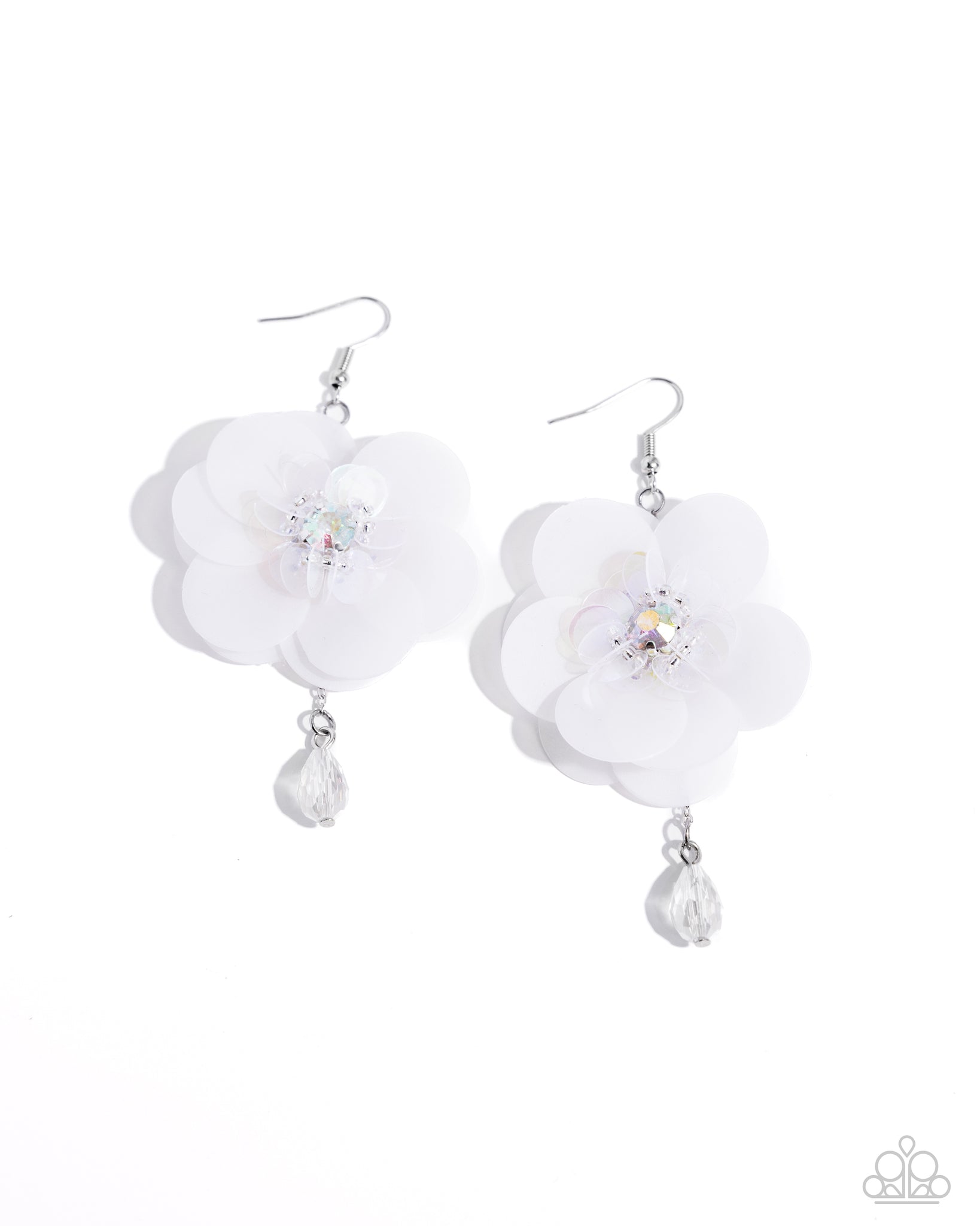 Paparazzi Oversized Opulence - White Flower Earrings