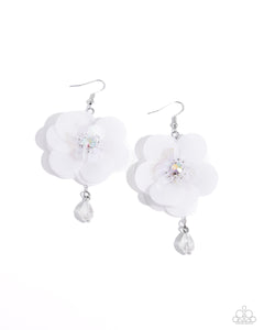 Paparazzi Oversized Opulence - White Flower Earrings