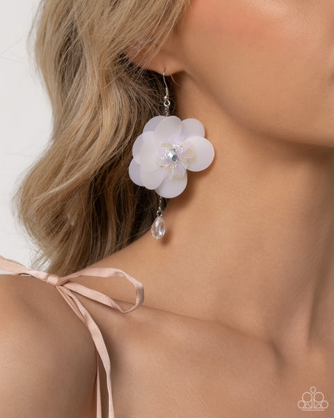 Paparazzi Oversized Opulence - White Flower Earrings