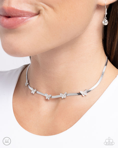 Paparazzi Fluttering Fame - White Butterfly Choker Necklace