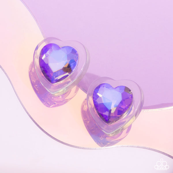 Paparazzi Heart-Pounding Haute - Purple Heart Earrings