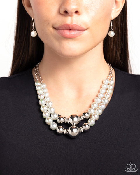 Paparazzi Ballroom Balance Pearl Silver Necklace