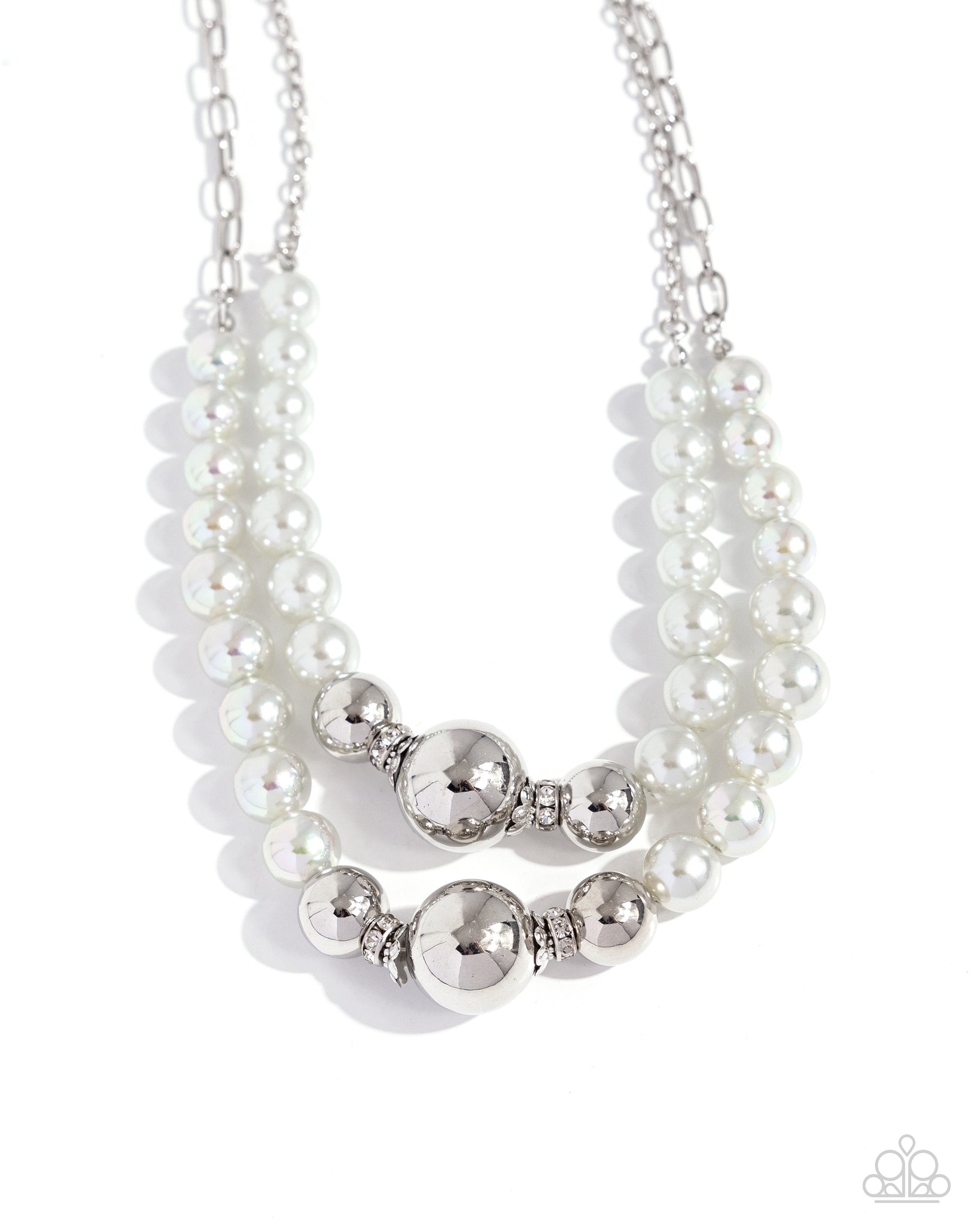 Paparazzi Ballroom Balance Pearl Silver Necklace