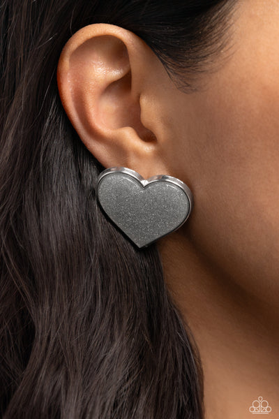 Paparazzi Glitter Gamble - Heart Silver Earrings