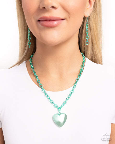 Paparazzi Loving Luxury Heart- Green Necklace