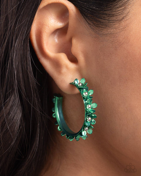 Paparazzi Fashionable Flower Crown - Hoop Green Earrings