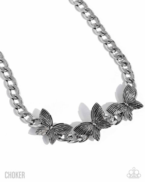 Paparazzi Aerial Ambition Butterfly Choker - Silver Necklace