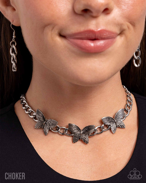Paparazzi Aerial Ambition Butterfly Choker - Silver Necklace
