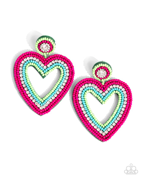 Paparazzi Headfirst Heart Seed Bead Earrings Green