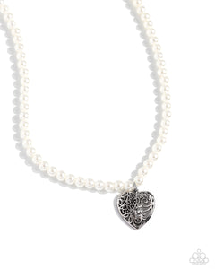 Paparazzi Filigree Infatuation - White Pearl Heart Necklace