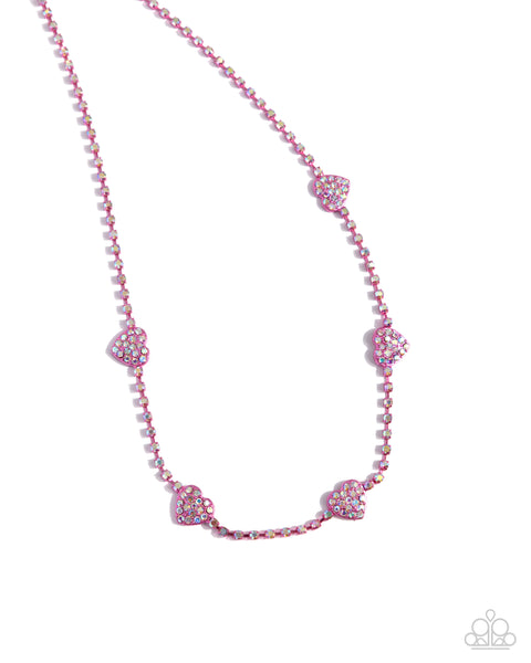 Paparazzi Homecoming Hearts Iridescent Pink Necklace