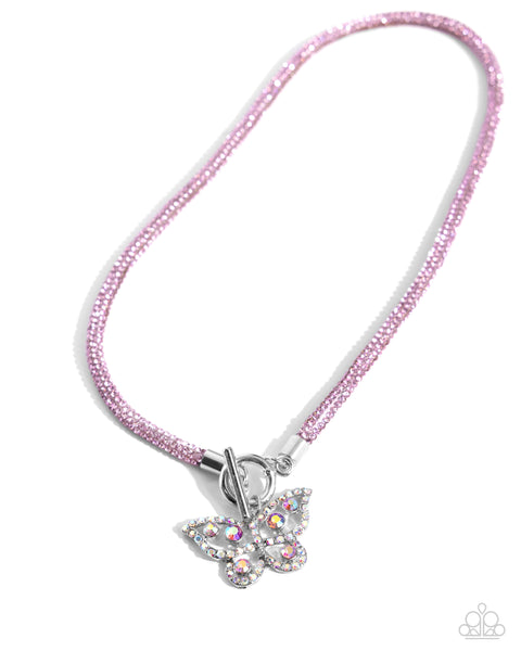 Paparazzi On SHIMMERING Wings Butterfly Necklace and Aerial Appeal Toggle Butterfly Bracelet Pink Set